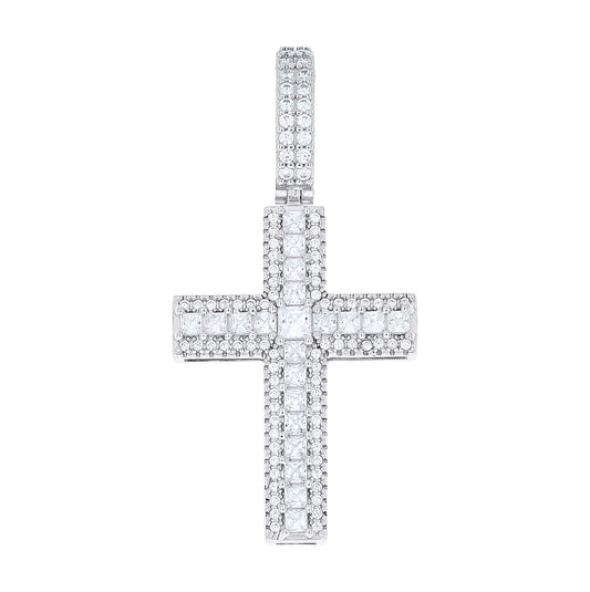 Sterling Silver Unisex Round Princess-Cut Cubic-Zirconia Cross Religious Pendant – Elegant Jewelry Gift for Birthday, Anniversary, Engagement, Wedding