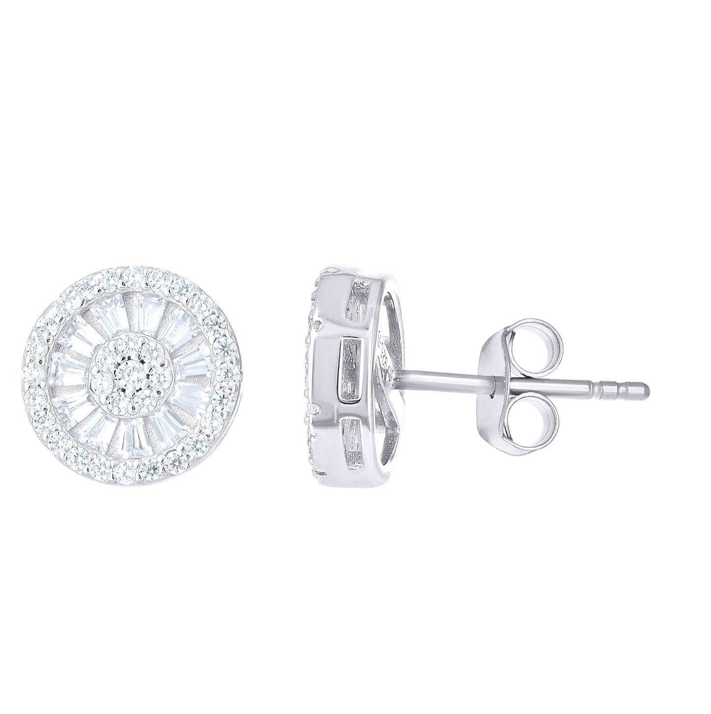Sterling Silver Womens Baguette Round Cubic-Zirconia Round Fashion Stud Earrings– Elegant Jewelry Gift for Birthday, Anniversary, Engagement, Wedding