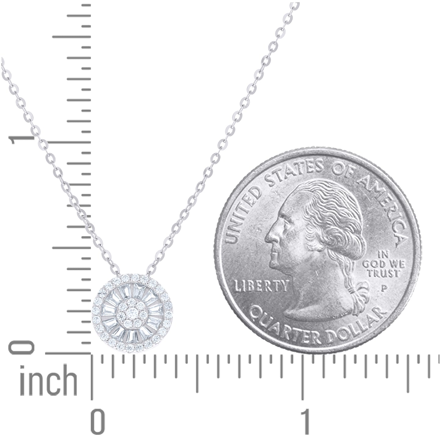 Sterling Silver Womens Baguette Round Cubic-Zirconia Round Fashion Necklace– Elegant Jewelry Gift for Birthday, Anniversary, Engagement, Wedding