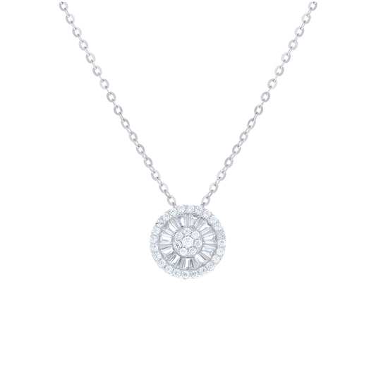 Sterling Silver Womens Baguette Round Cubic-Zirconia Round Fashion Necklace– Elegant Jewelry Gift for Birthday, Anniversary, Engagement, Wedding