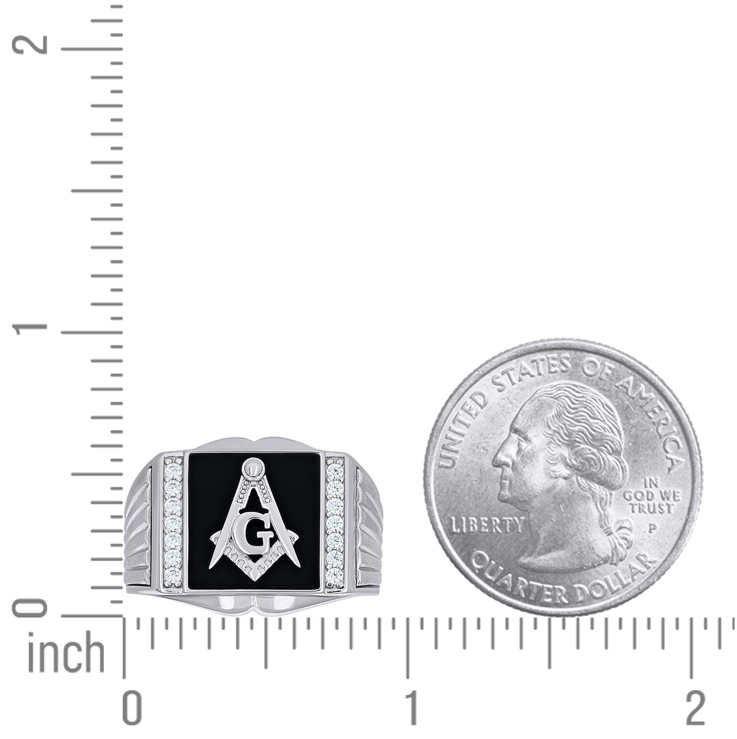 Sterling Silver Mens Cubic-Zirconia Enameled Masonic Symbol Ring Size 10– Elegant Jewelry Gift for Birthday, Anniversary, Engagement, Wedding