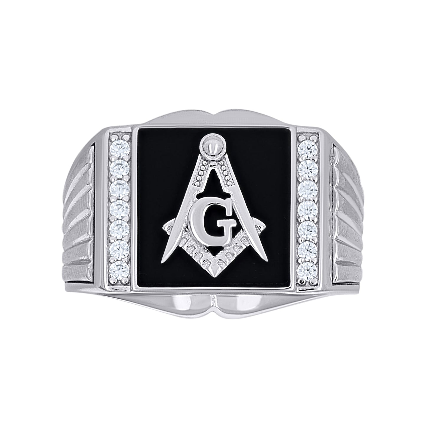 Sterling Silver Mens Cubic-Zirconia Enameled Masonic Symbol Ring Size 10– Elegant Jewelry Gift for Birthday, Anniversary, Engagement, Wedding