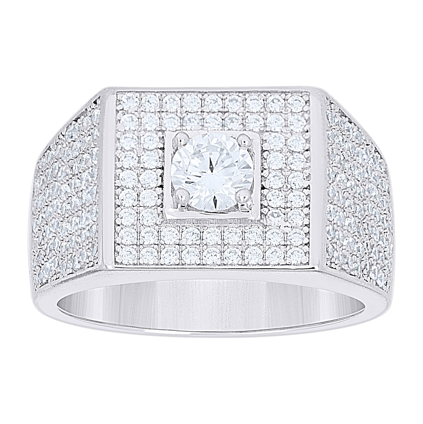 Sterling Silver Mens Cubic-Zirconia Square Head Fashion Ring Size 10– Elegant Jewelry Gift for Birthday, Anniversary, Engagement, Wedding
