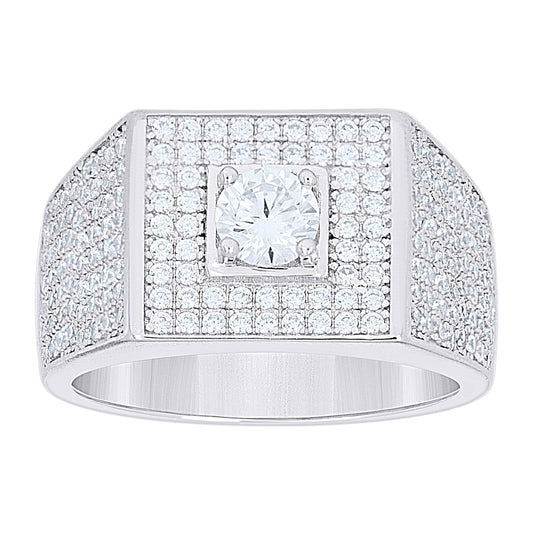 Sterling Silver Mens Cubic-Zirconia Square Head Fashion Ring Size 10– Elegant Jewelry Gift for Birthday, Anniversary, Engagement, Wedding