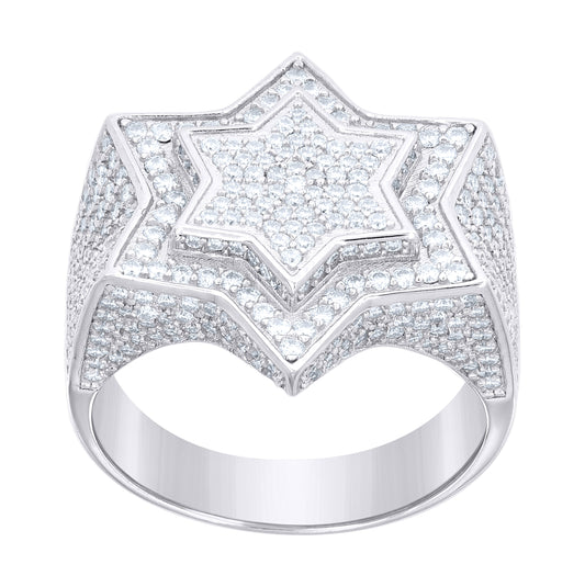 Sterling Silver Mens  3.38ct Moissanite Star Fashion Ring Size 10– Elegant Jewelry Gift for Birthday, Anniversary, Engagement, Wedding