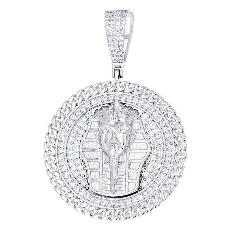 925 Sterling Silver Mens Moissanite Pharaoh Egyptian Charm Pendant