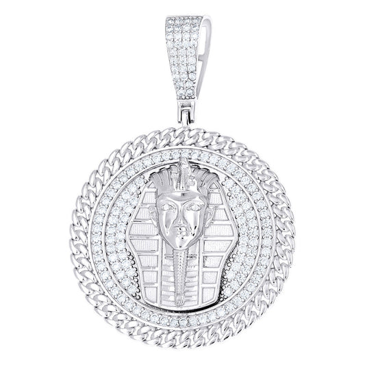 925 Sterling Silver Mens Moissanite Pharaoh Egyptian Charm Pendant