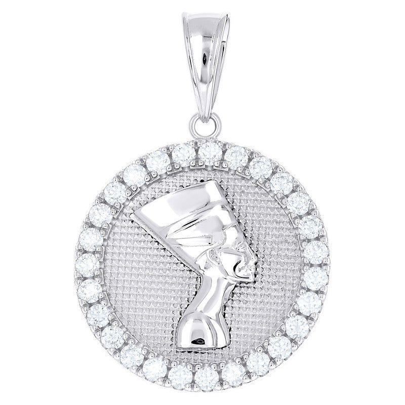 925 Sterling Silver Mens Moissanite Nefertiti Egyptian Charm Pendant