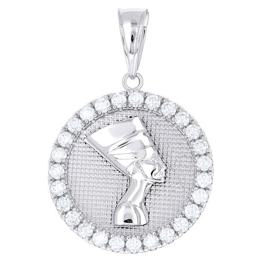 925 Sterling Silver Mens Moissanite Nefertiti Egyptian Charm Pendant