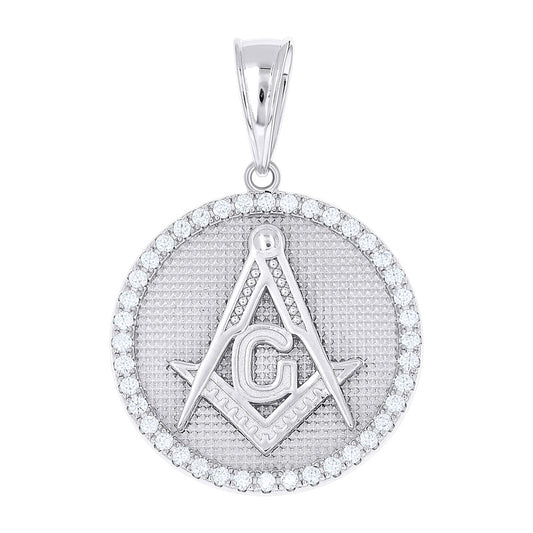 925 Sterling Silver Mens Moissanite Masonic Symbol Charm Pendant