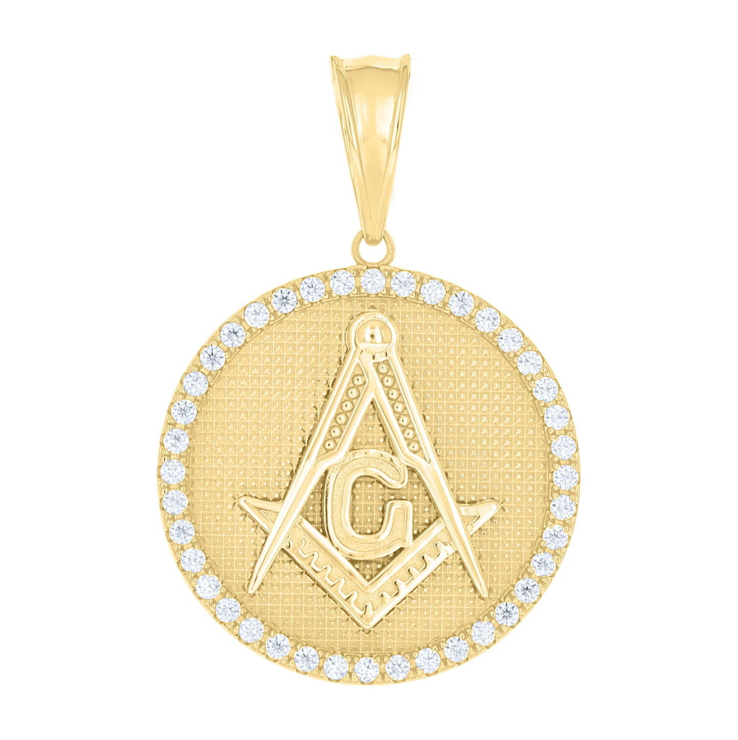 Sterling Silver Yellow-Tone Mens Moissanite Round Masonic Symbol Pendant – Elegant Jewelry Gift for Birthday, Anniversary, Engagement, Wedding