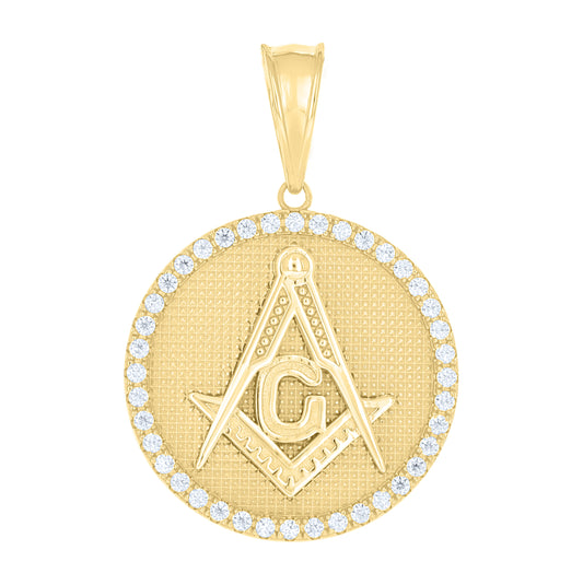 Sterling Silver Yellow-Tone Mens Moissanite Round Masonic Symbol Pendant – Elegant Jewelry Gift for Birthday, Anniversary, Engagement, Wedding