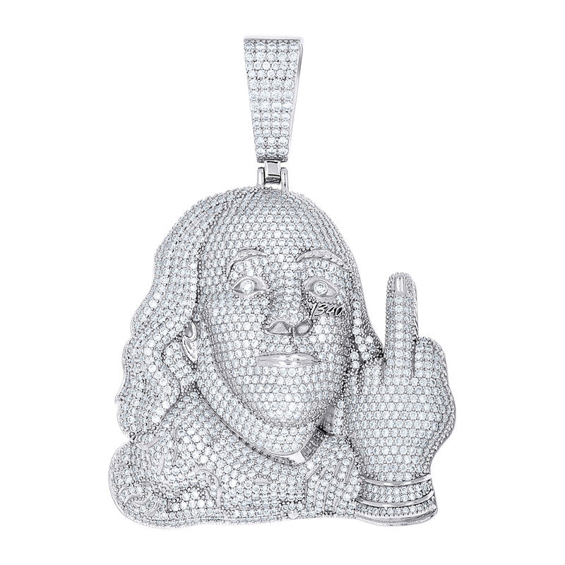 925 Sterling Silver Mens Moissanite Benjamin Franklin Fashion Charm Pendant
