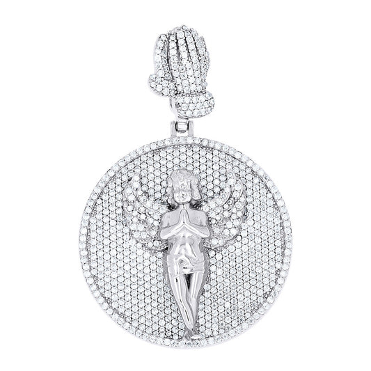 925 Sterling Silver Mens Moissanite Angel Religious Charm Pendant