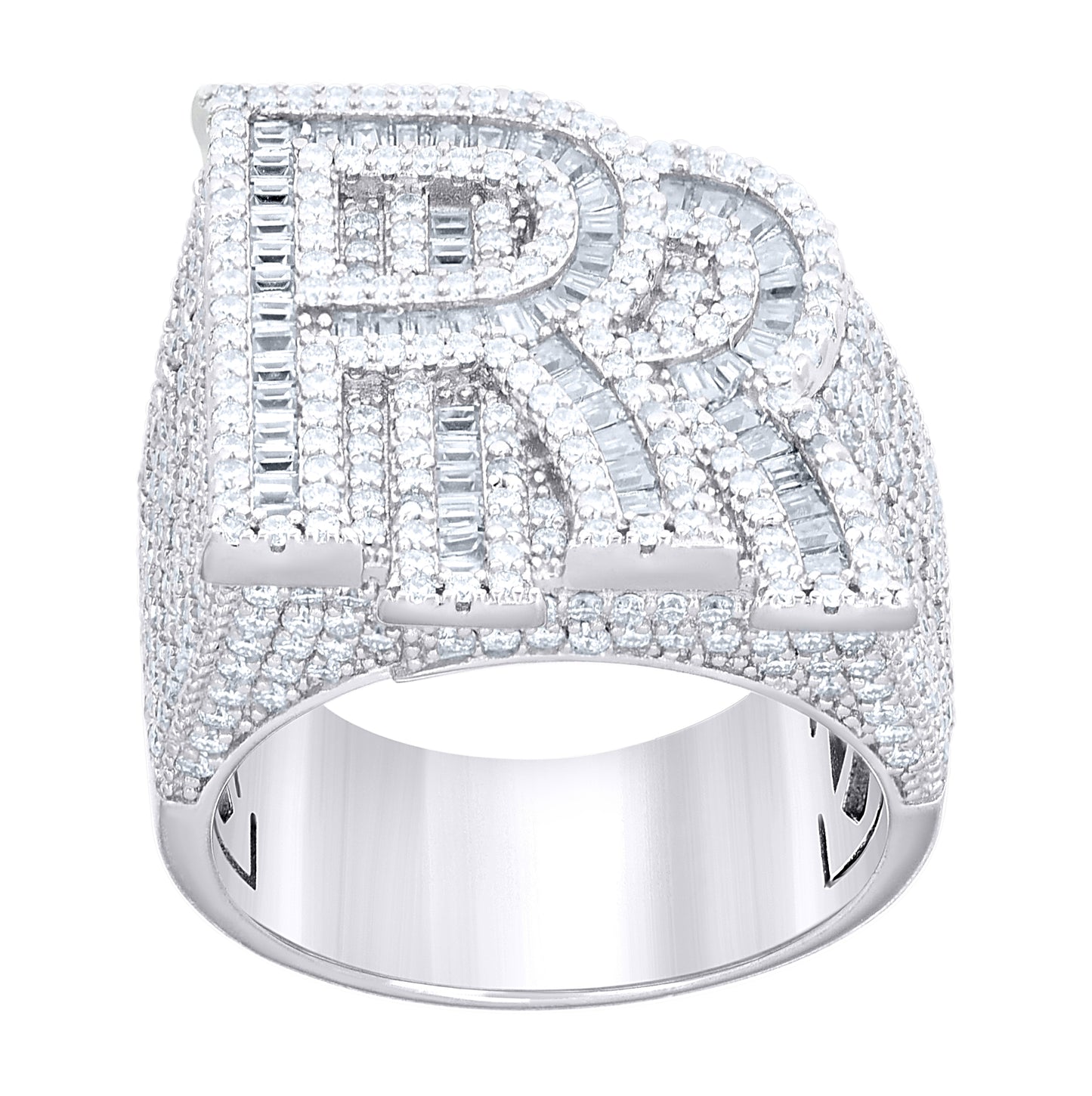 Sterling Silver Mens Round Baguette  4.70ct Moissanite Double R Fashion Ring Size 10– Elegant Jewelry Gift for Birthday, Anniversary, Engagement, Wedding