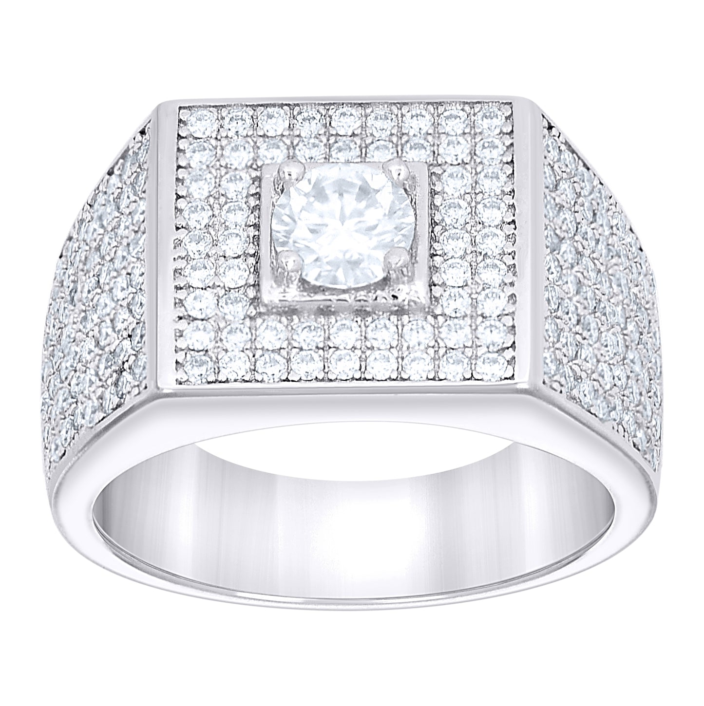 Sterling Silver Mens  1.74ct Moissanite Square Head Fashion Ring Size 10– Elegant Jewelry Gift for Birthday, Anniversary, Engagement, Wedding