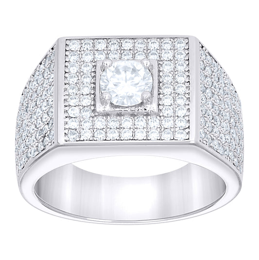 Sterling Silver Mens  1.74ct Moissanite Square Head Fashion Ring Size 10– Elegant Jewelry Gift for Birthday, Anniversary, Engagement, Wedding