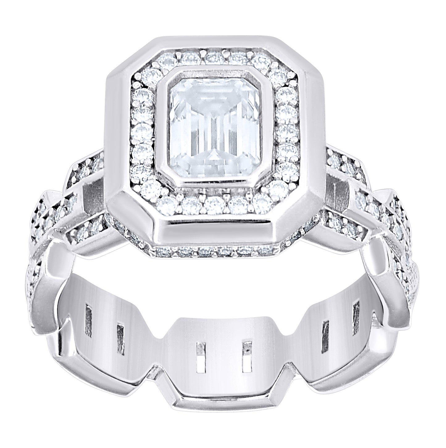 Sterling Silver Mens Round Emerald-cut  2.21ct Moissanite Fashion Ring Size 7– Elegant Jewelry Gift for Birthday, Anniversary, Engagement, Wedding