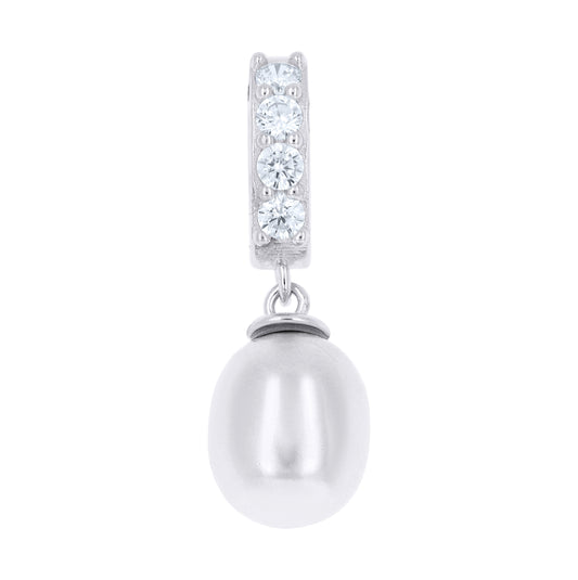 Sterling Silver Womens Cubic-Zirconia Pearl Drop Fashion Pendant – Elegant Jewelry Gift for Birthday, Anniversary, Engagement, Wedding