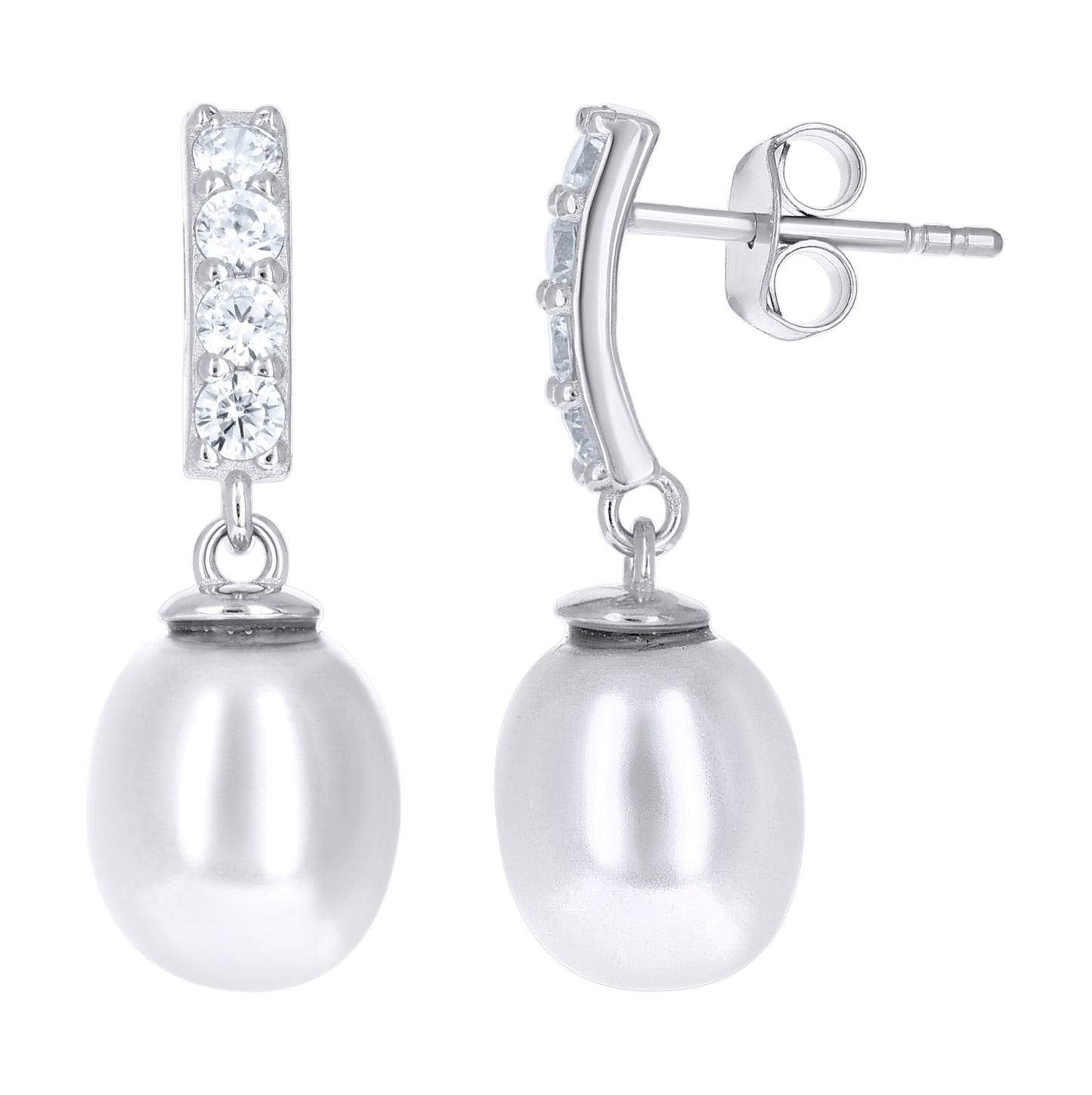 Sterling Silver Womens Cubic-Zirconia Pearl Drop Fashion Danglers Earrings– Elegant Jewelry Gift for Birthday, Anniversary, Engagement, Wedding