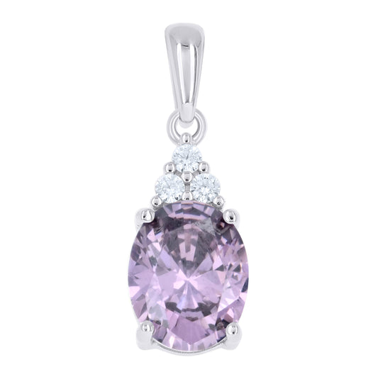Sterling Silver Womens Oval Round Purple White Cubic-Zirconia Fashion Pendant – Elegant Jewelry Gift for Birthday, Anniversary, Engagement, Wedding