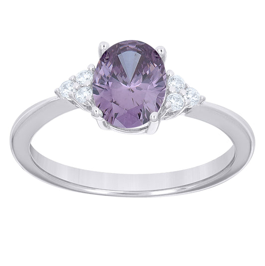 Sterling Silver Womens Round Oval White Purple Cubic-Zirconia Fashion Ring Size 7– Elegant Jewelry Gift for Birthday, Anniversary, Engagement, Wedding
