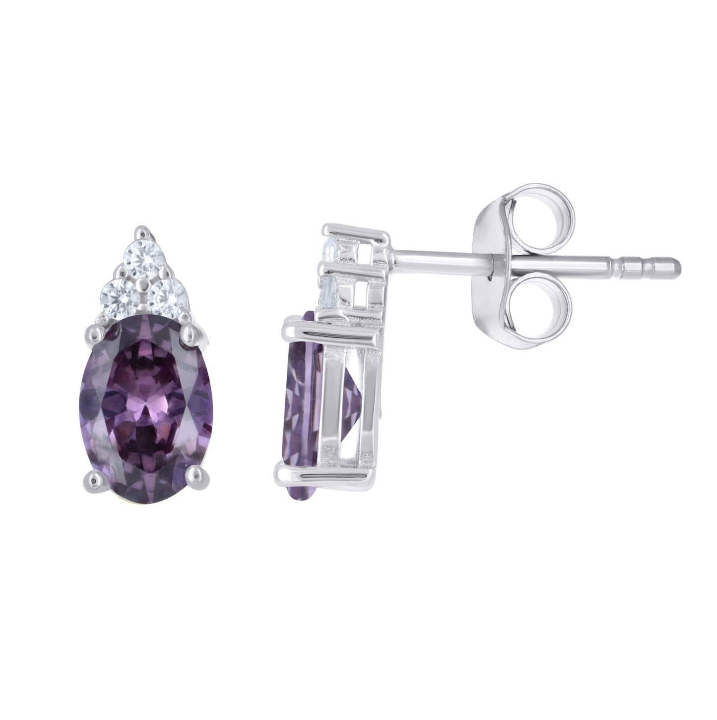 Sterling Silver Womens Oval Round Purple White Cubic-Zirconia Stud Earrings – Elegant Jewelry Gift for Birthday, Anniversary, Engagement, Wedding
