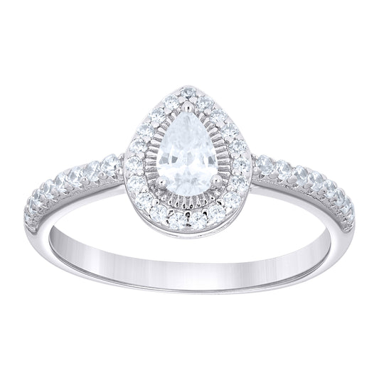 Sterling Silver Womens Pear Round Cubic-Zirconia Teardrop Engagement Ring Size 5– Elegant Jewelry Gift for Birthday, Anniversary, Engagement, Wedding