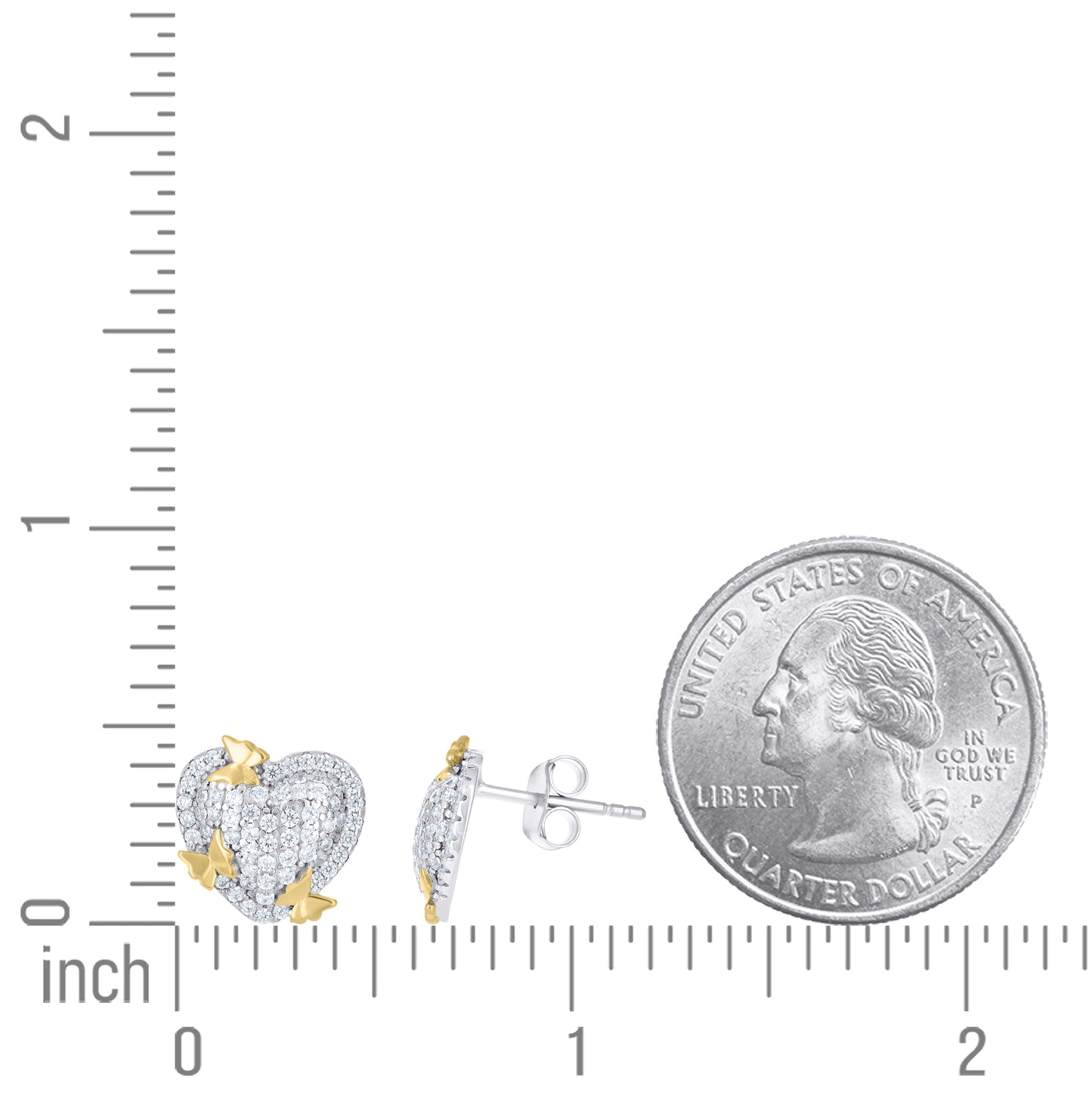 Sterling Silver Yellow-Tone Womens Cubic-Zirconia Butterflies Heart Stud Earrings– Elegant Jewelry Gift for Birthday, Anniversary, Engagement, Wedding