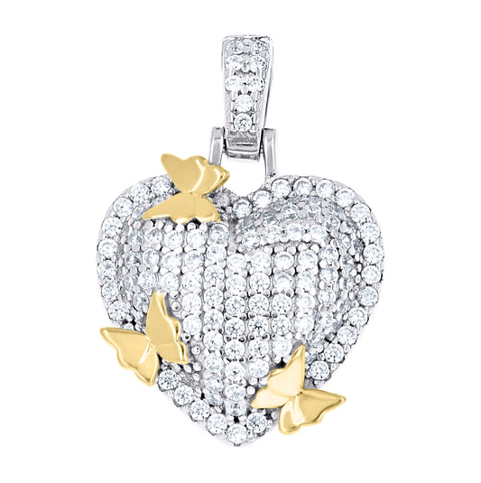 Sterling Silver Yellow-Tone Womens Cubic-Zirconia Butterflies Heart Pendant – Elegant Jewelry Gift for Birthday, Anniversary, Engagement, Wedding