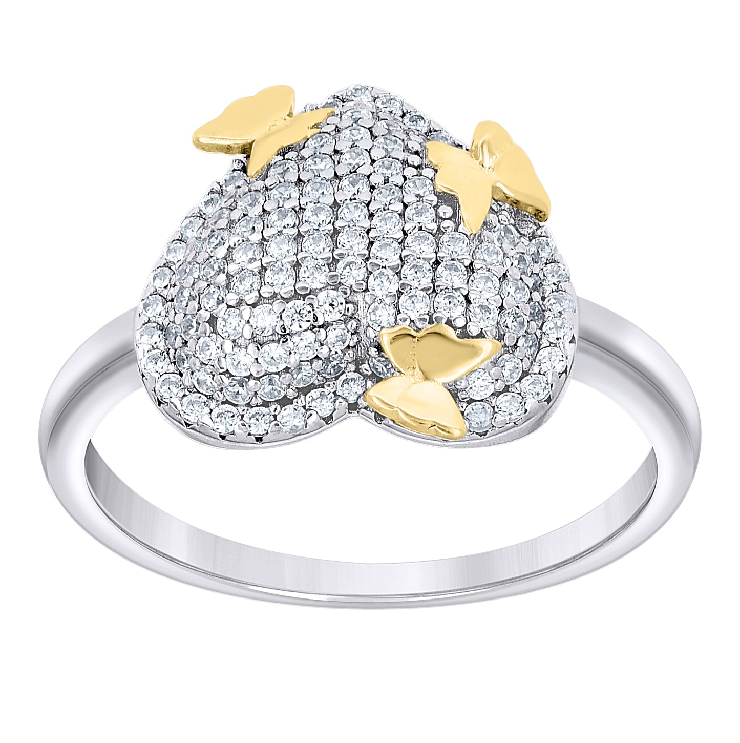 Sterling Silver Yellow-Tone Womens Cubic-Zirconia Butterflies Heart Ring Size 7– Elegant Jewelry Gift for Birthday, Anniversary, Engagement, Wedding