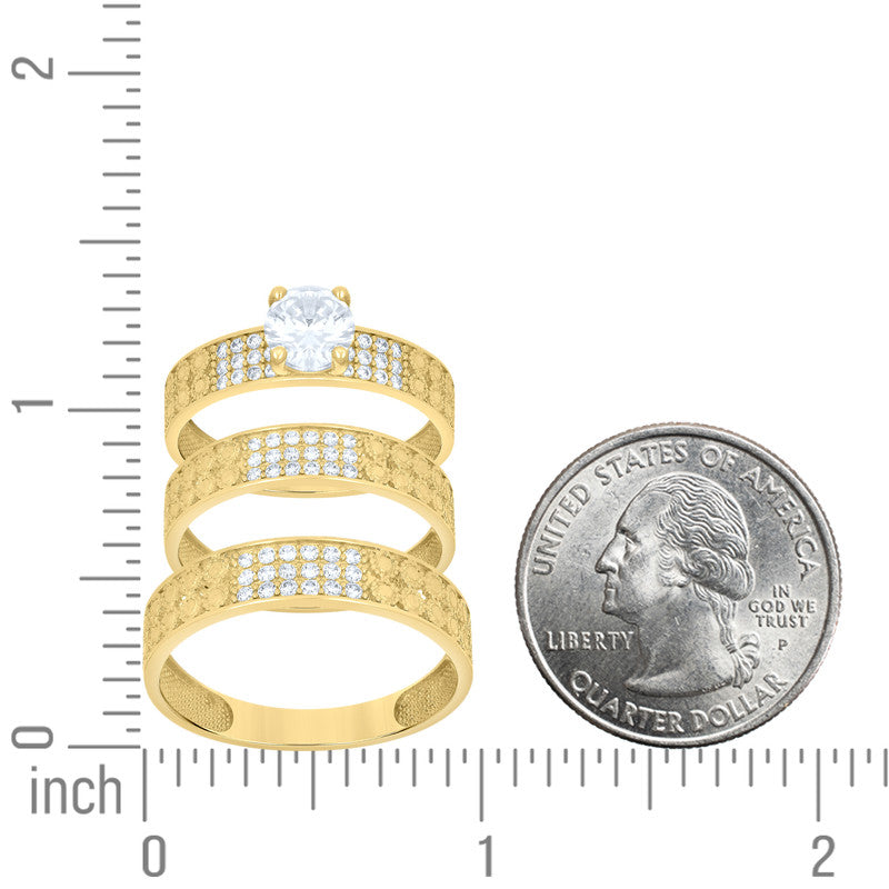 10kt Yellow Gold His & Her Cubic-Zirconia Trio Ring Set