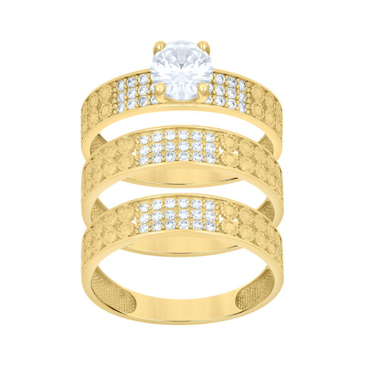10kt Yellow Gold His & Her Cubic-Zirconia Trio Ring Set