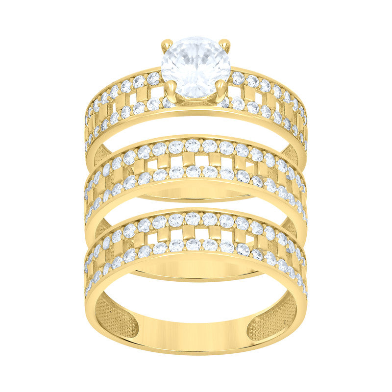 10kt Yellow Gold His & Her Cubic-Zirconia Trio Ring Set