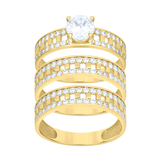 10kt Yellow Gold His & Her Cubic-Zirconia Trio Ring Set