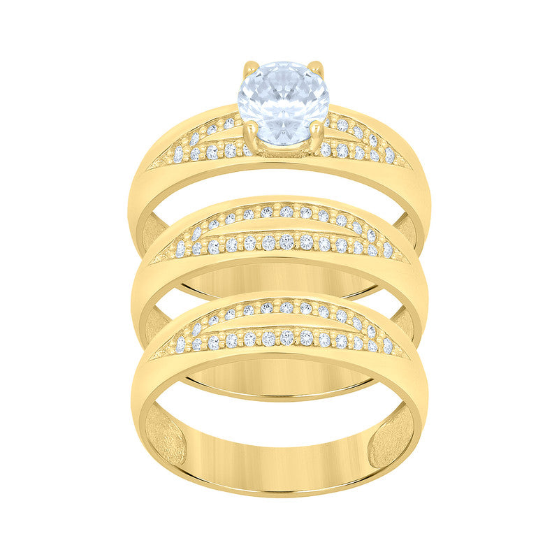 10kt Yellow Gold His & Her Cubic-Zirconia Trio Ring Set