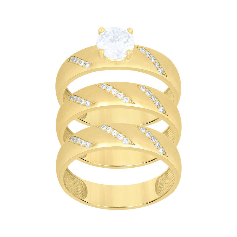 10kt Yellow Gold His & Her Cubic-Zirconia Trio Ring Set