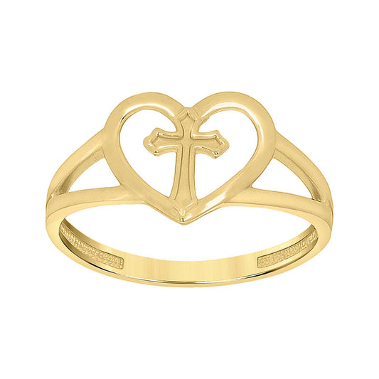 10kt Yellow Gold Womens Heart Cross Ring