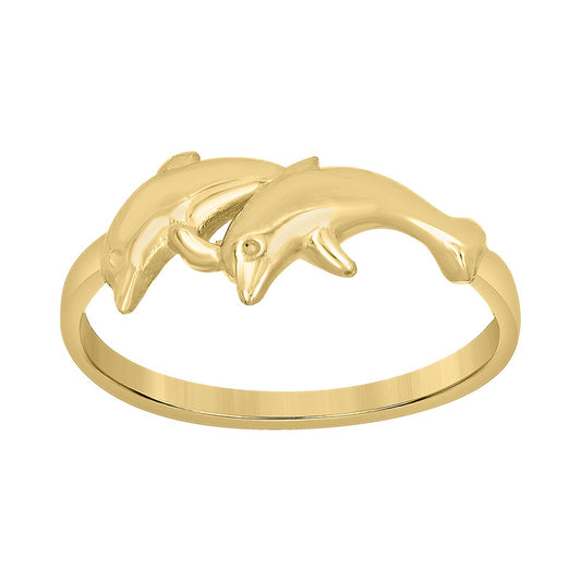 10kt Yellow Gold Womens Jumping Dolphins Ocean Life Ring