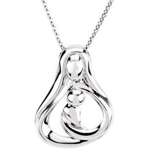 Sterling Silver 1 Child 24.7 X 18.7 Mm 16 In Polished Mothers Embrace Necklace