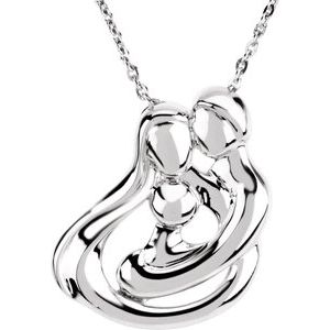 Sterling Silver 1 Child 24.7 X 19.7 Mm 18 In Polished Family Embrace Necklace