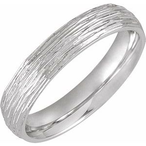 14K Yellow Or White Or Rose Gold Or Sterling Silver Or Platinum Tree Bark-Inspired Comfort-Fit Flat Band