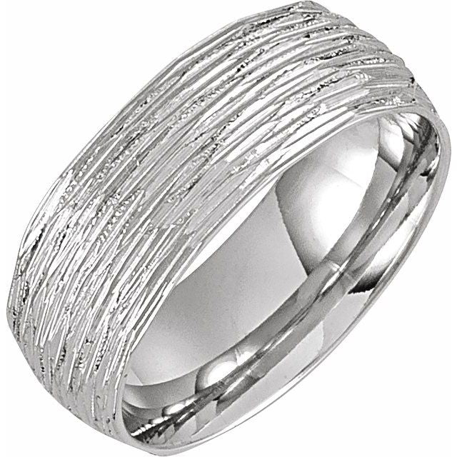 14K Yellow Or White Gold Polished Bark-Style Comfort-Fit Band With Bead Blast Finish