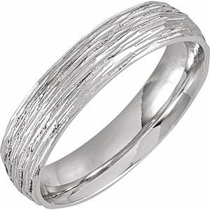 14K Yellow Or White Or Rose Gold Or Sterling Silver Or Platinum Tree Bark-Inspired Comfort-Fit Flat Band