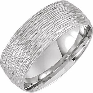 14K Yellow Or White Or Rose Gold Or Sterling Silver Or Platinum Tree Bark-Inspired Comfort-Fit Flat Band