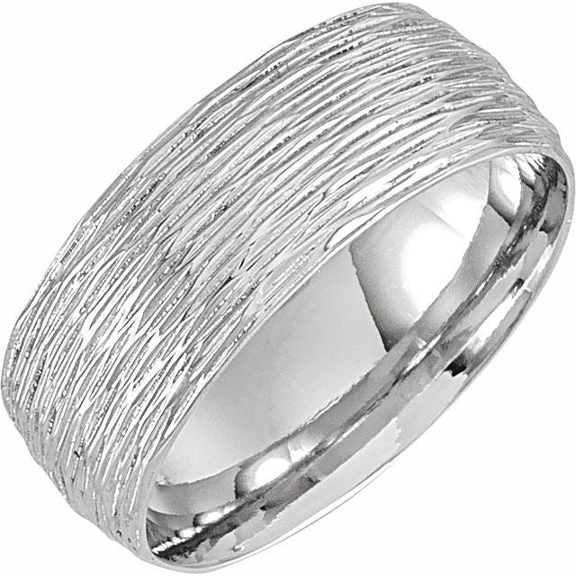 14K Yellow Or White Gold Polished Bark-Style Comfort-Fit Band With Bead Blast Finish