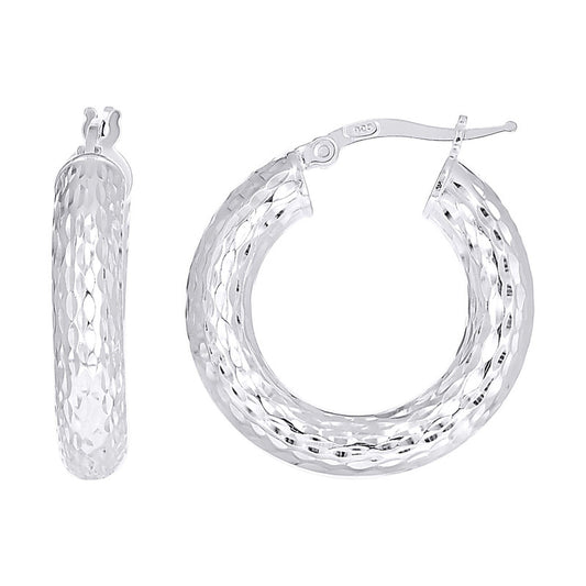 925 Sterling Silver Womens Diamond-Cut Round Tube Hoop Earrings