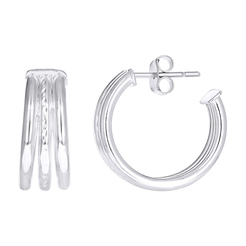 925 Sterling Silver Womens Diamond-Cut Round Tube Hoop Earrings