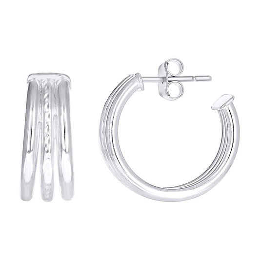 925 Sterling Silver Womens Diamond-Cut Round Tube Hoop Earrings