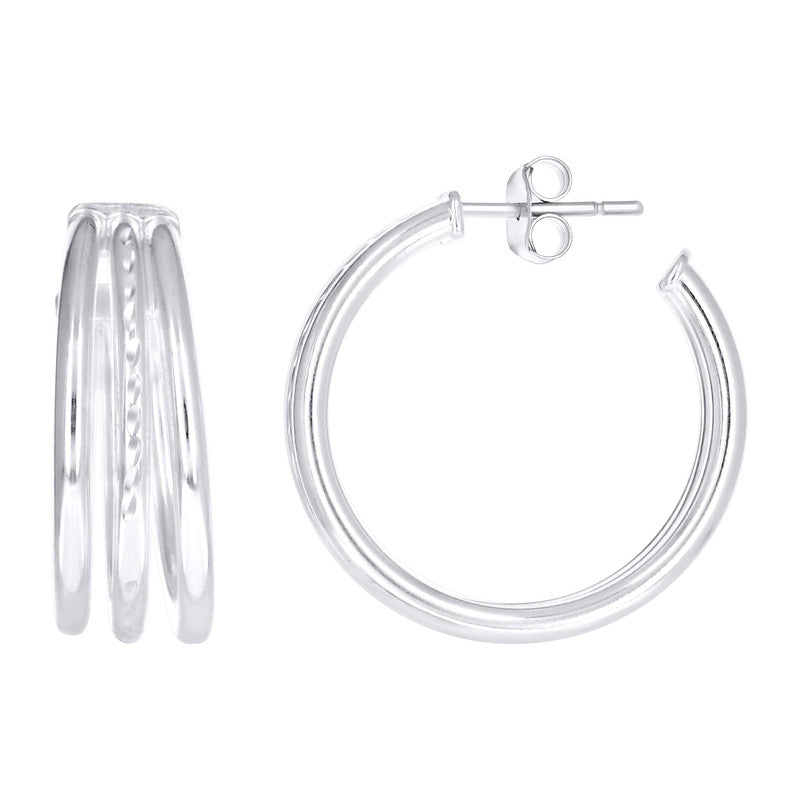 925 Sterling Silver Womens Diamond-Cut Round Tube Hoop Earrings